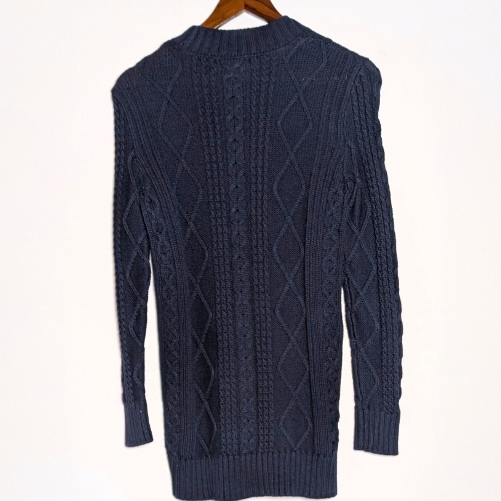 Banana Republic Women's Faux-Leather Trim Cable-Knit Pullover Small Cotton‎ Navy - Picture 9 of 9